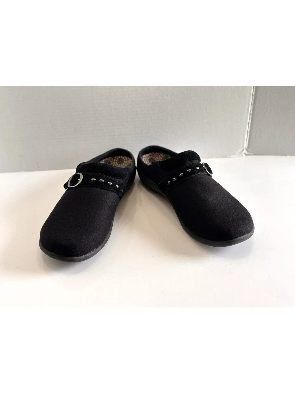 Spenco Ashley Mule Clogs Women's Sz 9.5 Black Wool Buckle Orthotic Comfort Shoes